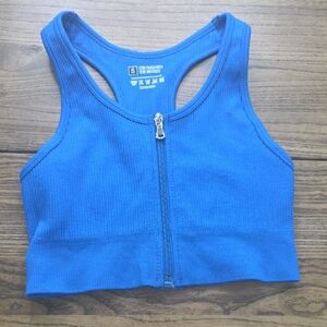 Blue Zip-Up Sports Bra